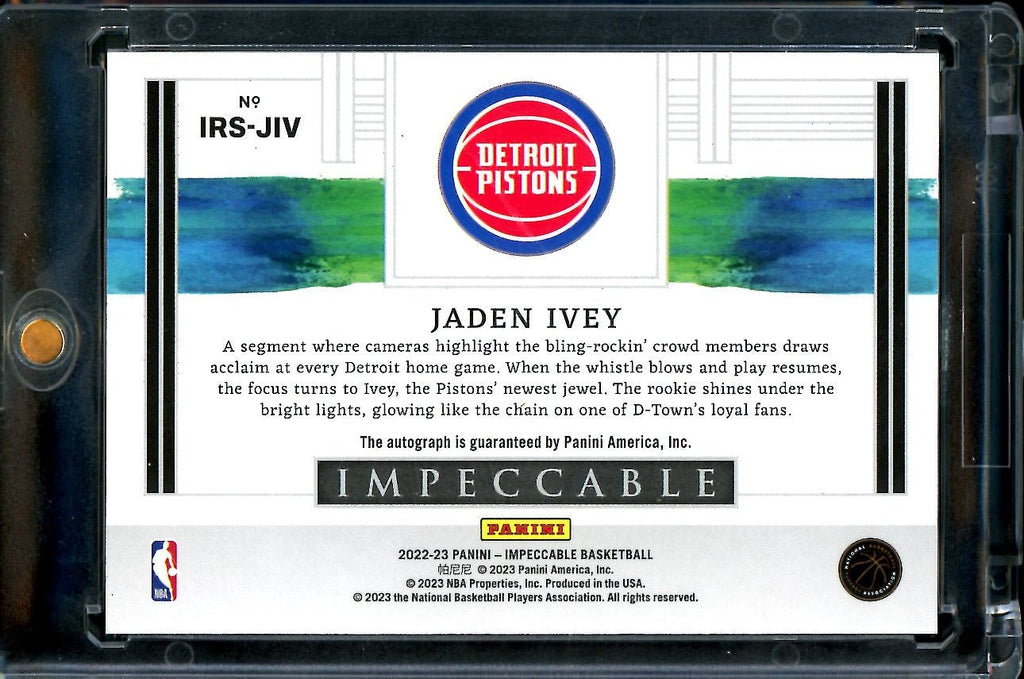 2022/23 Panini Impeccable Jaden Ivey Rookie Auto /99 Pistons