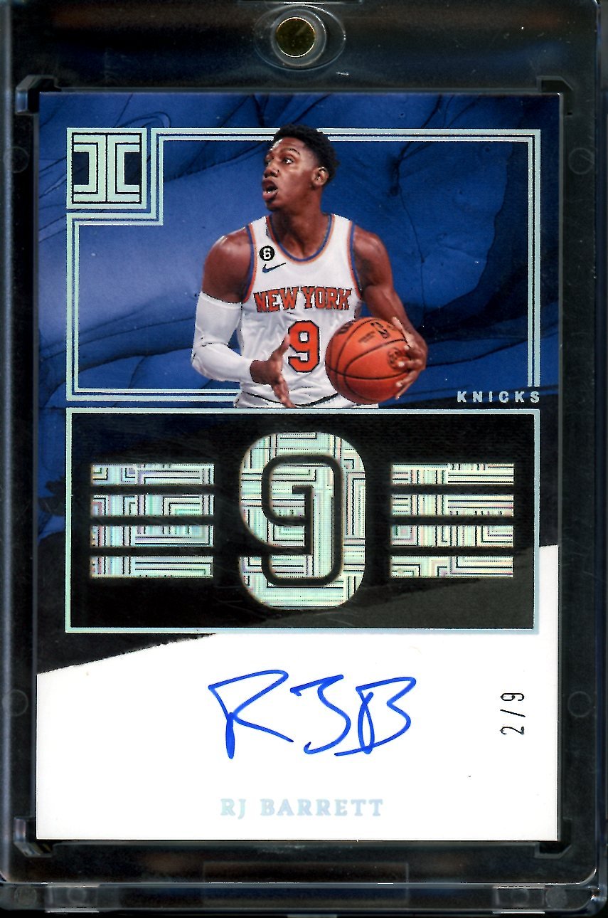 2022/23 Panini Impeccable RJ Barrett Jersey Number Auto /9 Knicks