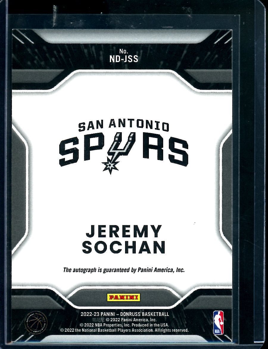 2022/23 Panini Donruss Choice Jeremy Sochan Rookie Next Day Auto Spurs