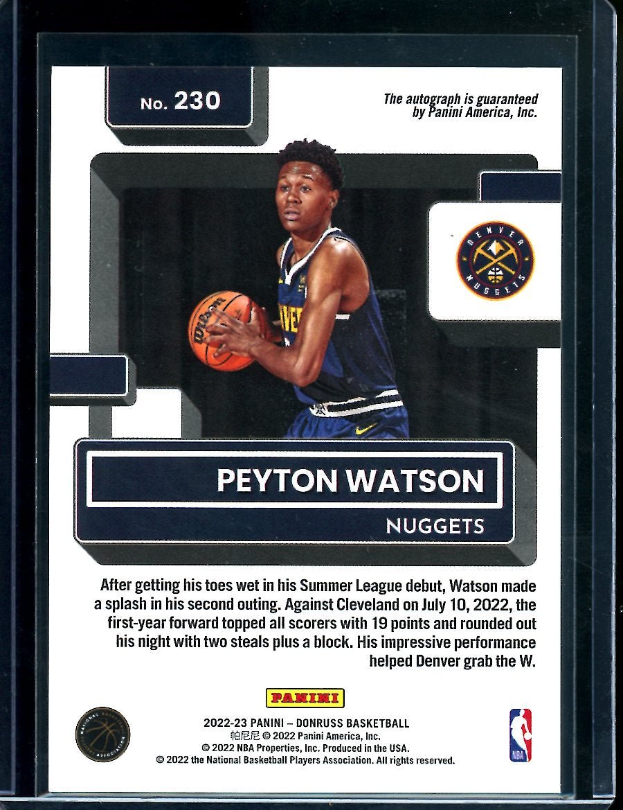 2022/23 Panini Donruss Choice Peyton Watson Rookie Auto Gold /10 Nuggets