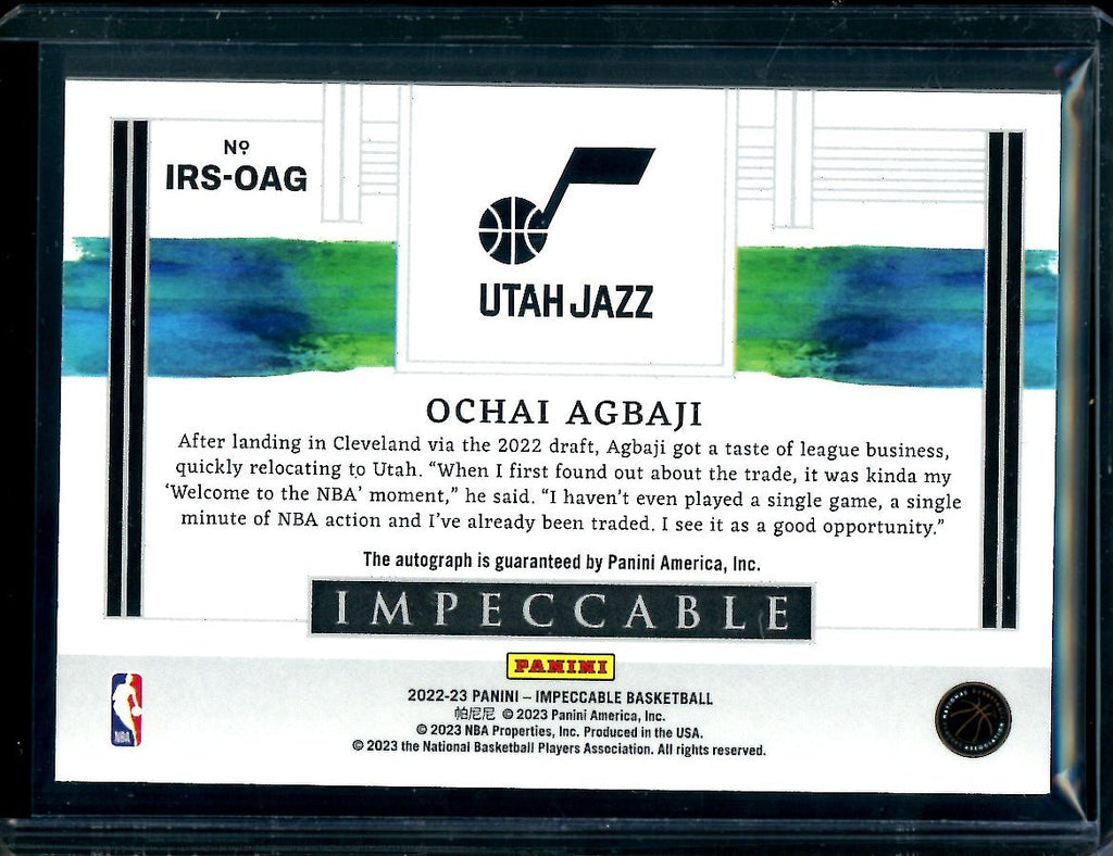2022/23 Panini Impeccable Ochai Agbaji Rookie Impeccable Auto /99 Jazz
