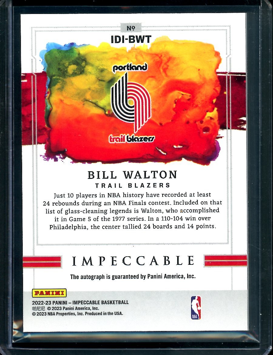 2022/23 Panini Impeccable Bill Walton Indelible Ink Auto /25 Trailblazers