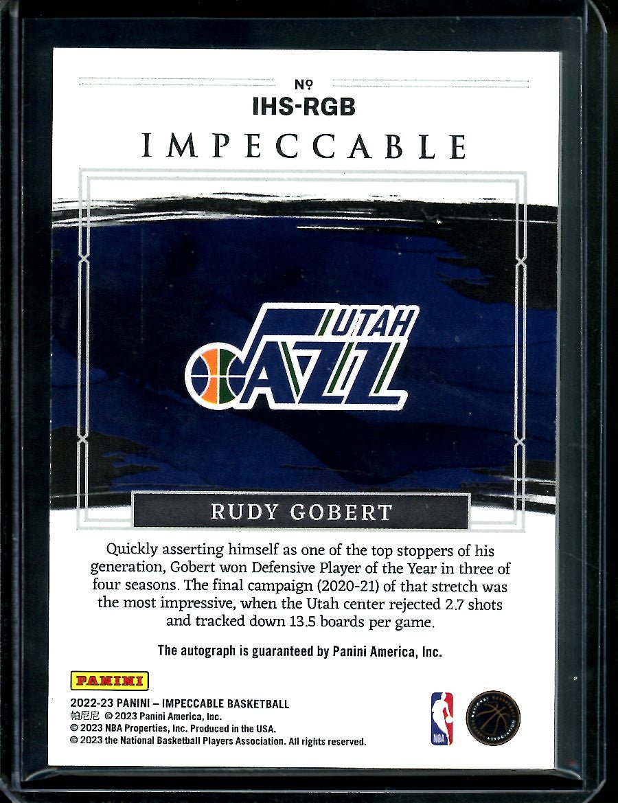 2022/23 Panini Impeccable Rudy Gobert Honors Auto Gold /10 Jazz