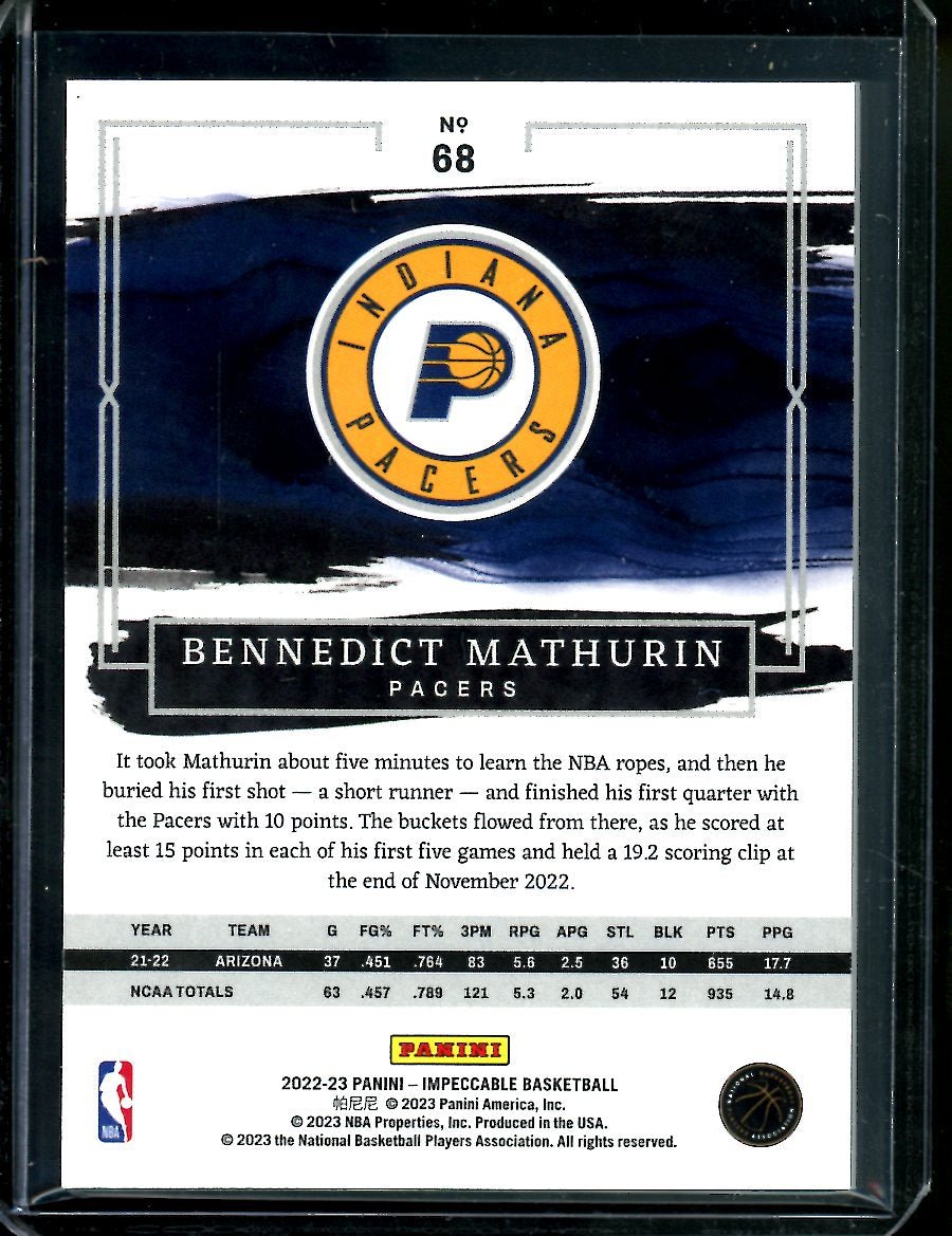 2022/23 Panini Impeccable Bennedict Mathurin Rookie /75 Pacers