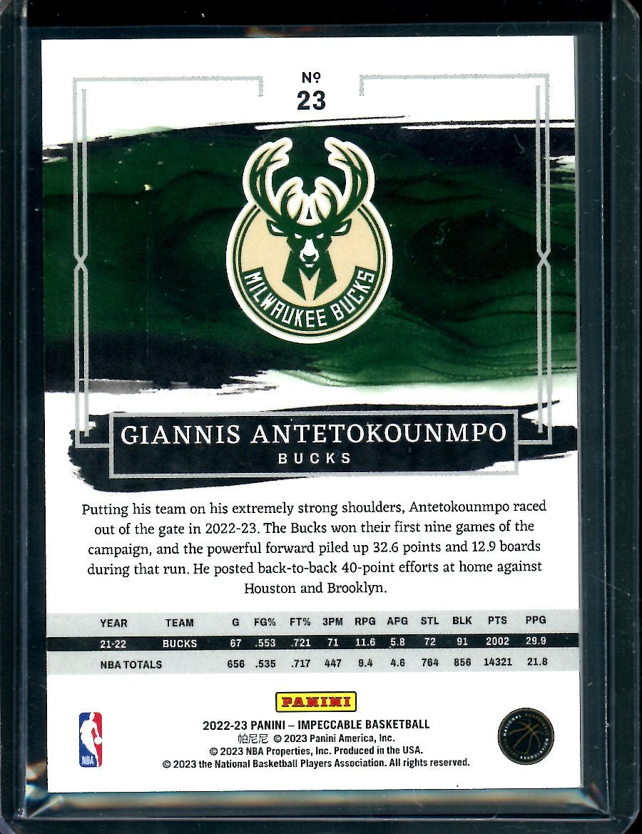2022/23 Panini Impeccable Giannis Antetokounmpo Gold /49 Bucks