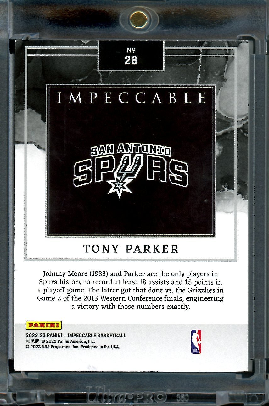 2022/23 Panini Impeccable Tony Parker NBA Silver Troy Oz. /20 Spurs