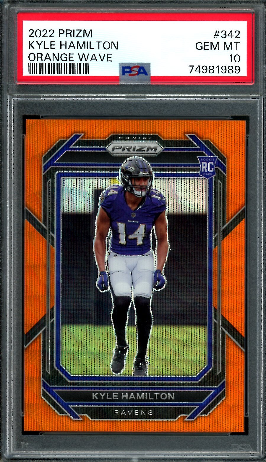 2022 Panini Prizm Kyle Hamilton Rookie Orange Wave /60 PSA 10 Ravens