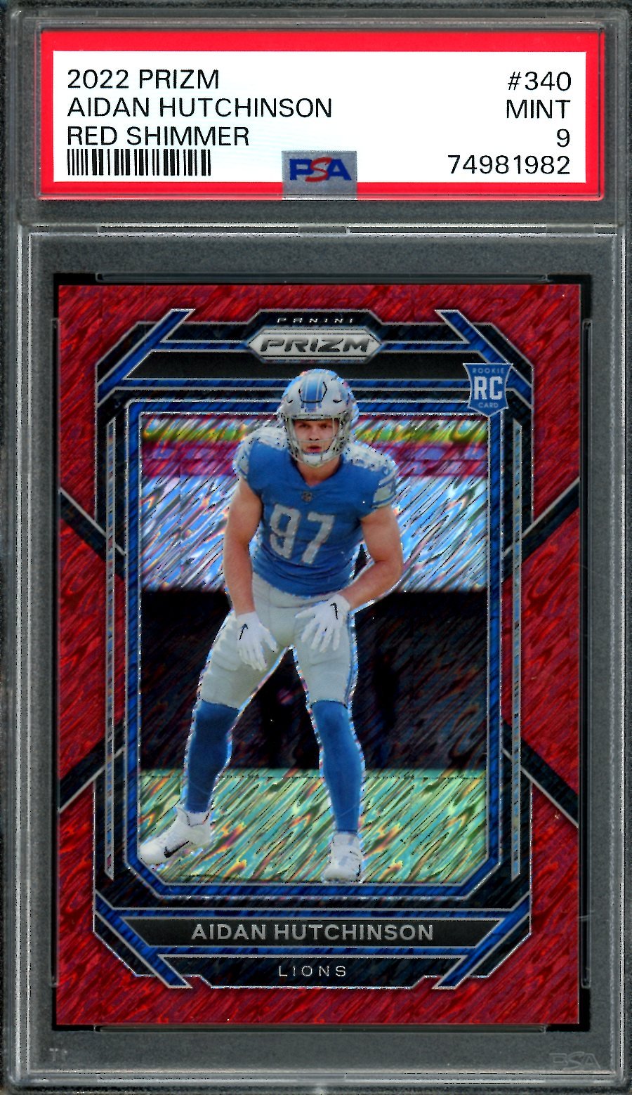 2022 Panini Prizm Aidan Hutchinson Rookie Red Shimmer /35 PSA 9 Lions