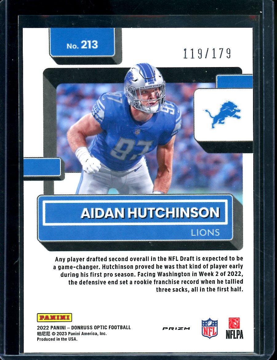 2022 Panini Optic Aidan Hutchinson Rookie Blue /179 Lions