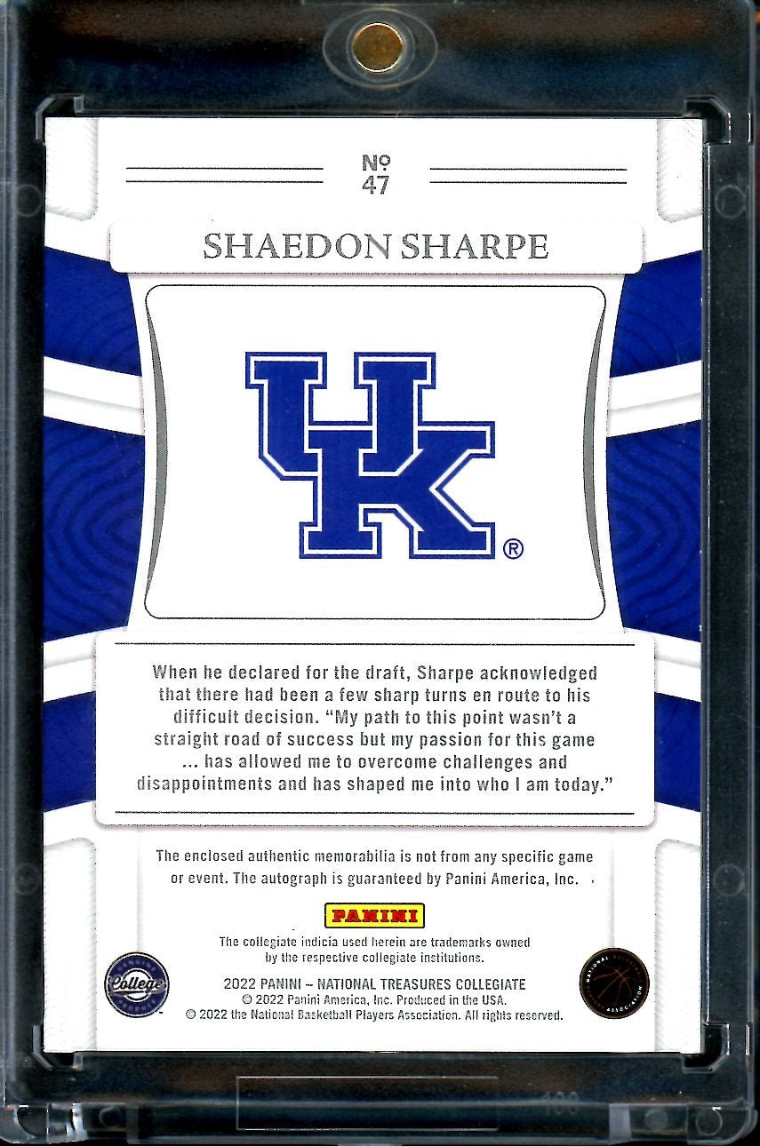 2022/23 National Treasures Collegiate Shaedon Sharpe Rookie Auto RPA Green /5 Trailblazers