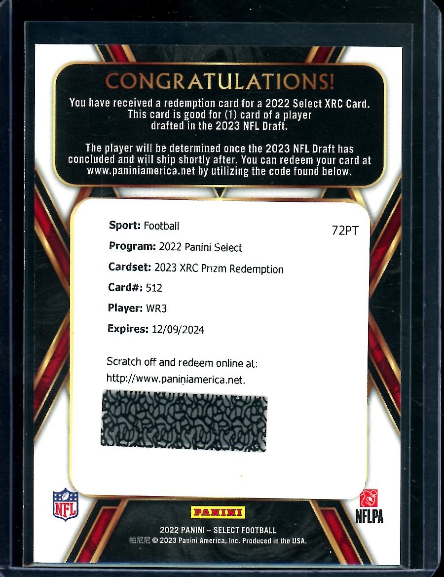 2022 Panini Select Zay Flowers Rookie XRC Prizm Redemption Ravens