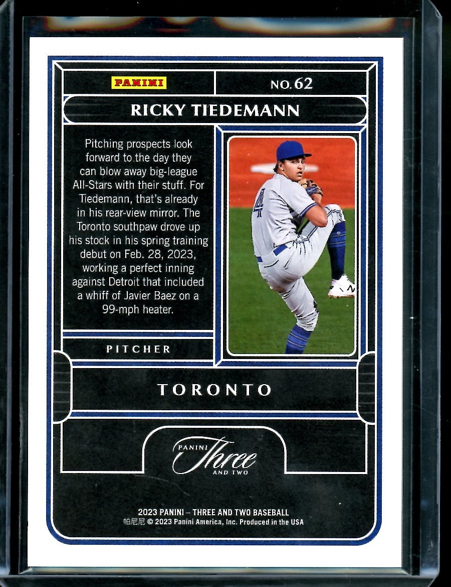 2023 Panini Three & Two Ricky Tiedemann Rookie Black /10 Blue Jays