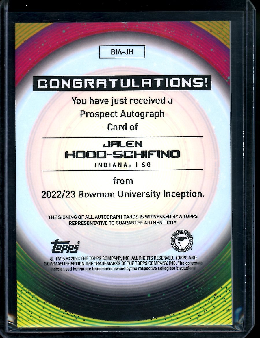 2022/23 Bowman Inception Jalen Hood-Schifino 1st Auto /75 Indiana