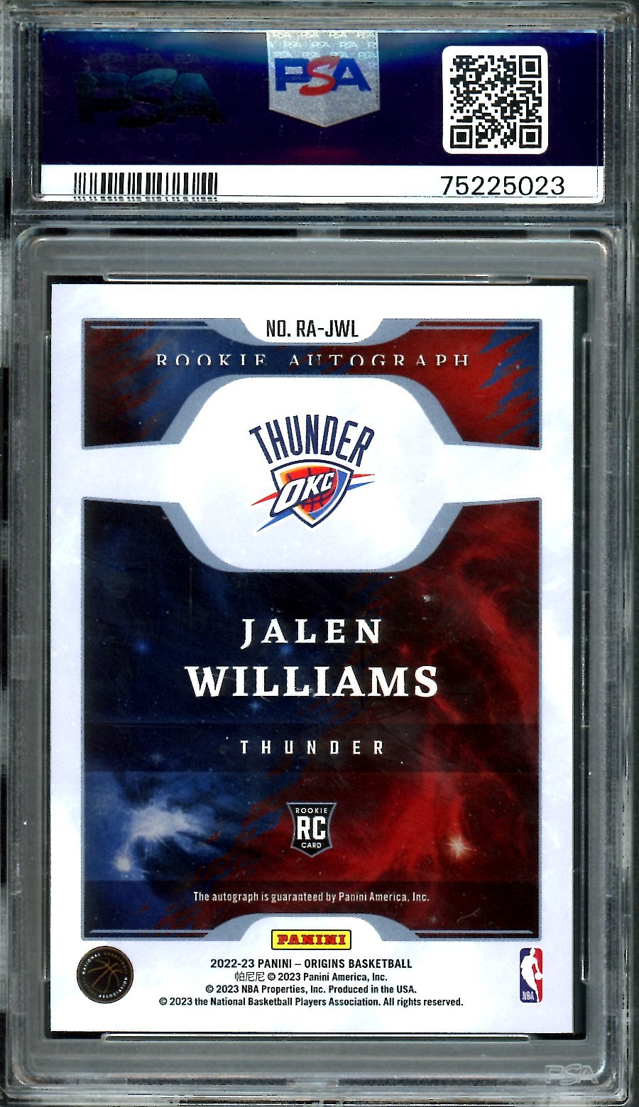 2022/23 Panini Origins Jalen Williams Rookie Auto PSA 9/10 Thunder