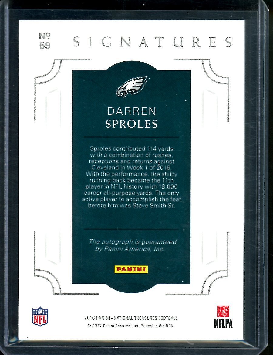 2016 Panini National Treasures Darren Sproles Auto Gold /10 Eagles