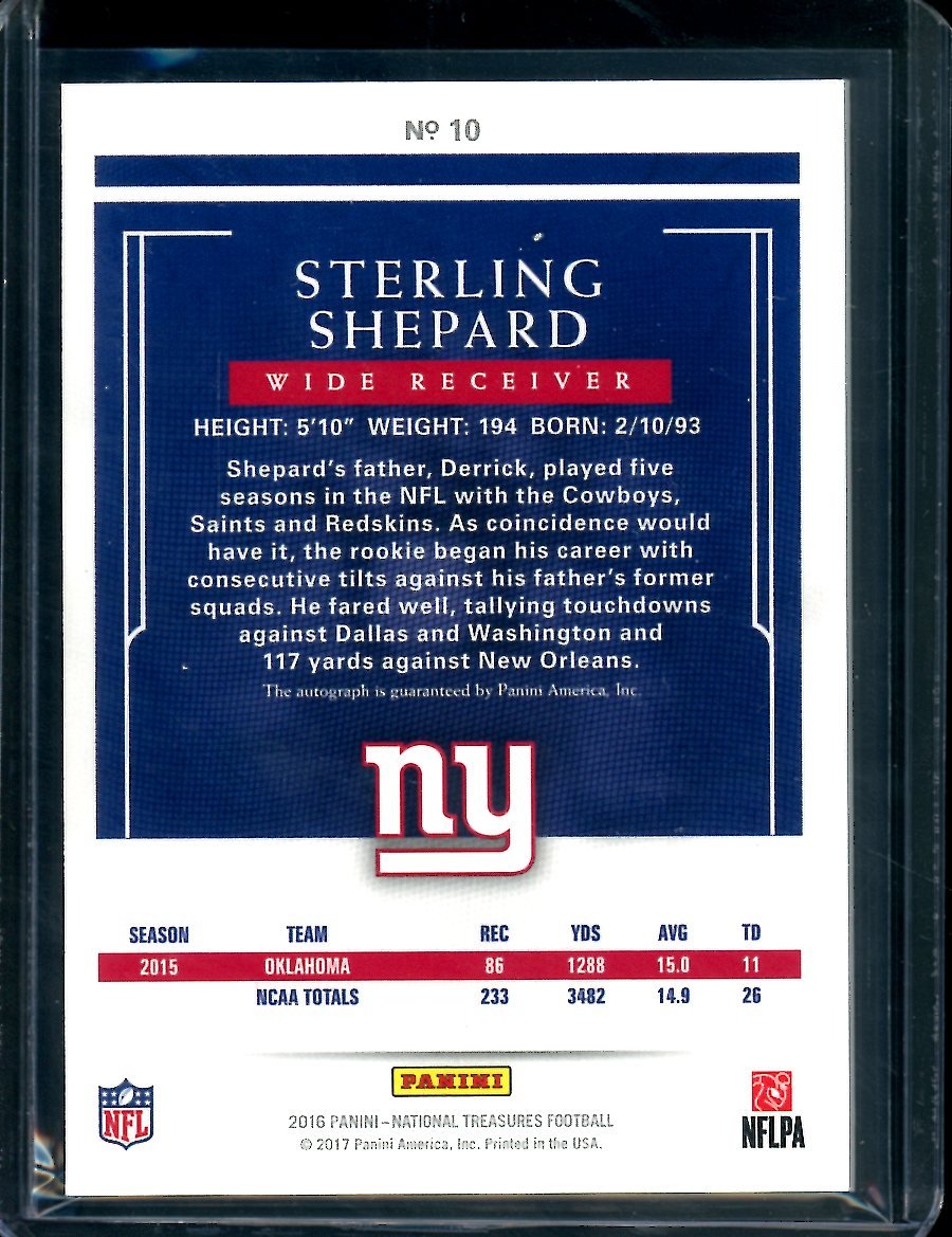 2016 Panini National Treasures Sterling Shepard Auto Gold /25 Giants