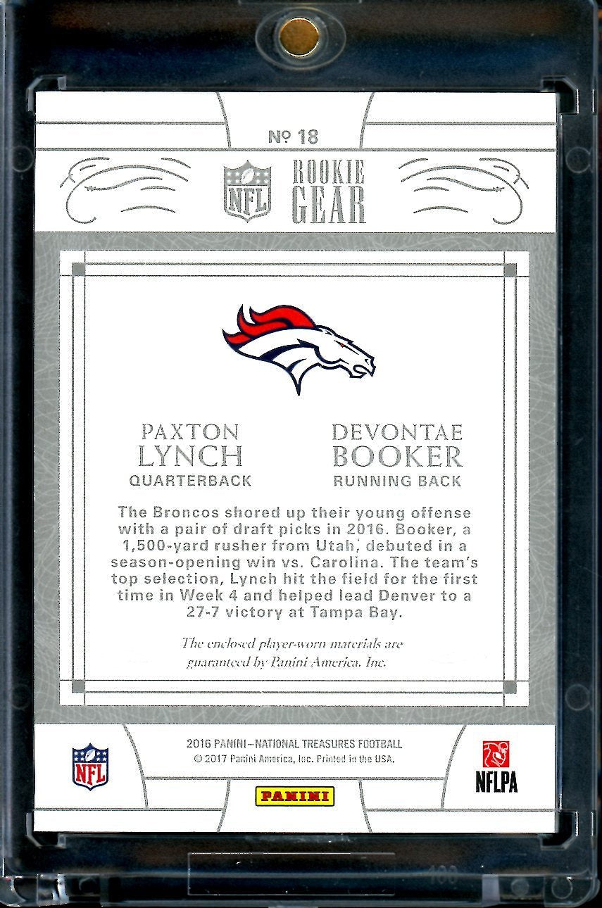 2016 Panini National Treasures Paxton Lynch/De'Vonte Booker Rookie Gear NFL Shield Patch 1/1 Broncos