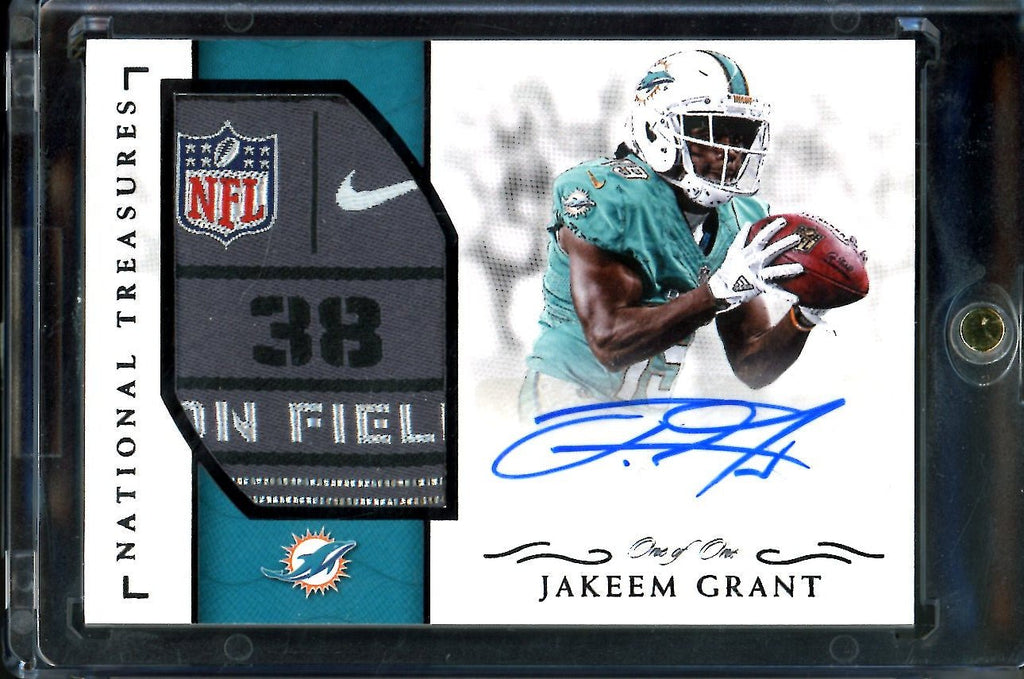 2016 Panini National Treasures Jakeem Grant Laundry Tag Patch Auto 1/1 Dolphins