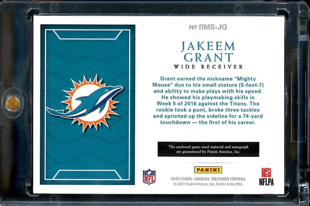 2016 Panini National Treasures Jakeem Grant Laundry Tag Patch Auto 1/1 Dolphins