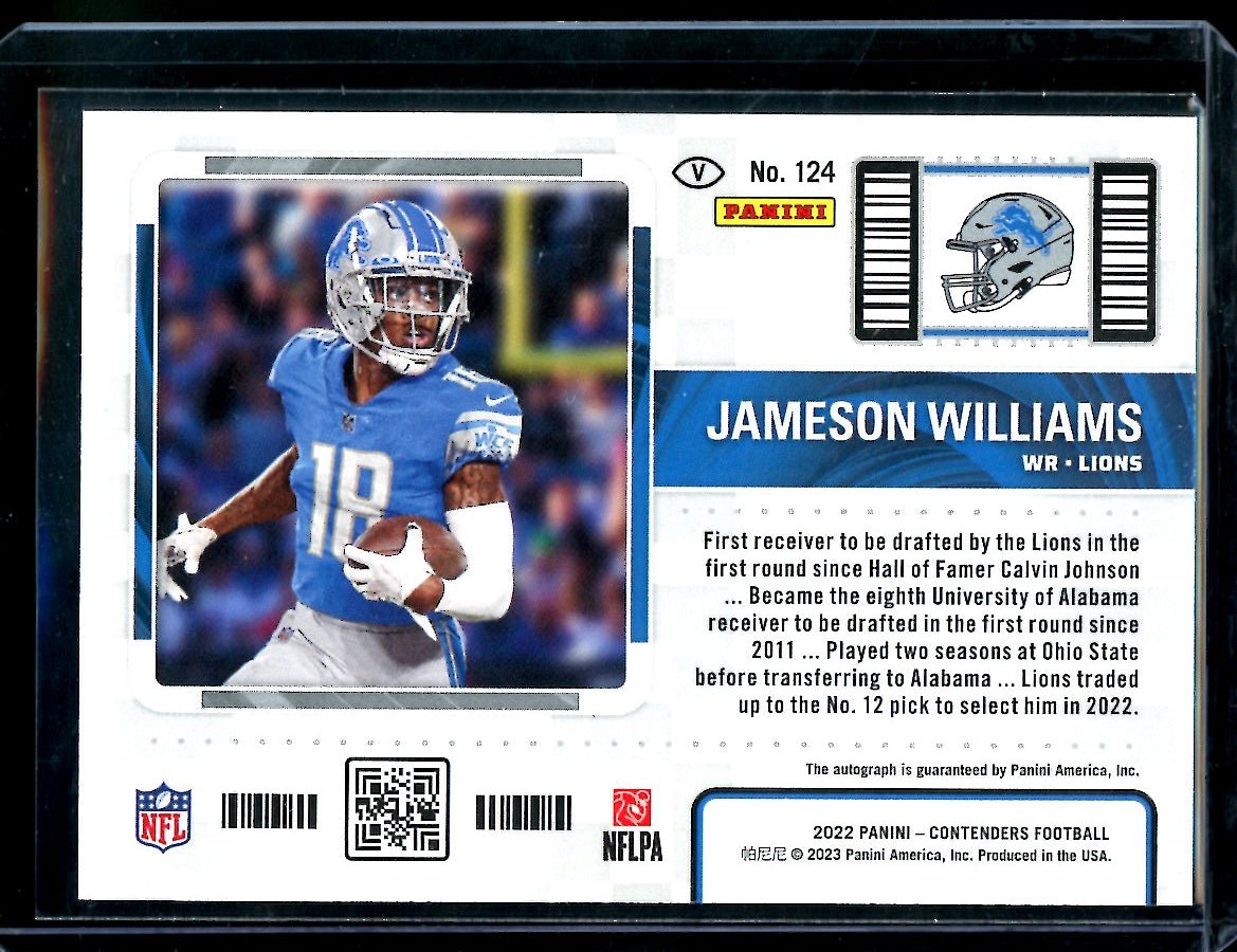 2022 Panini Contenders Jameson Williams Rookie Ticket Variation Auto Lions