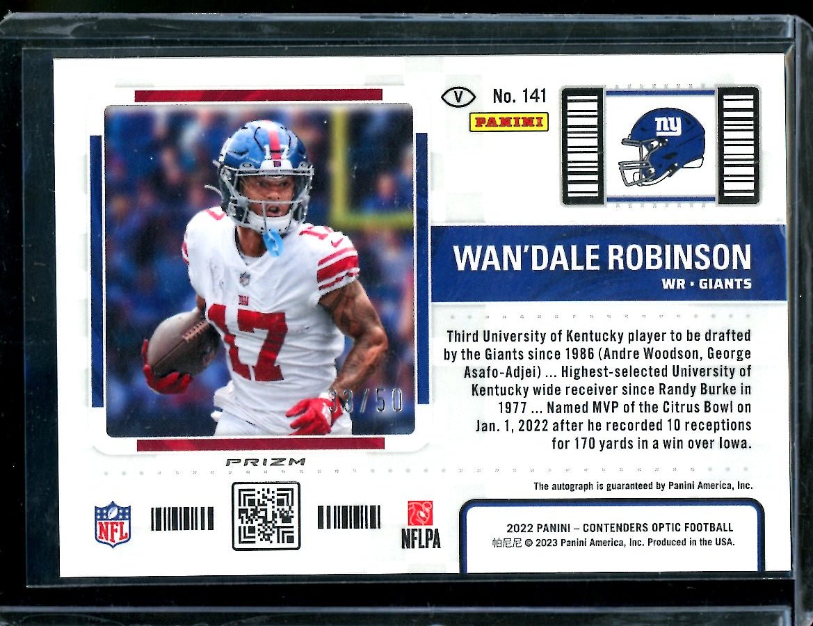2022 Panini Contenders Optic Wan'Dale Robinson Rookie Ticket Auto Variation Red /50 Giants