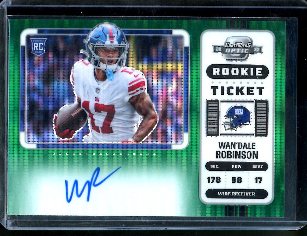 2022 Panini Contenders Optic Wan'Dale Robinson Rookie Ticket Variation Auto Green Pulsar /15 Giants