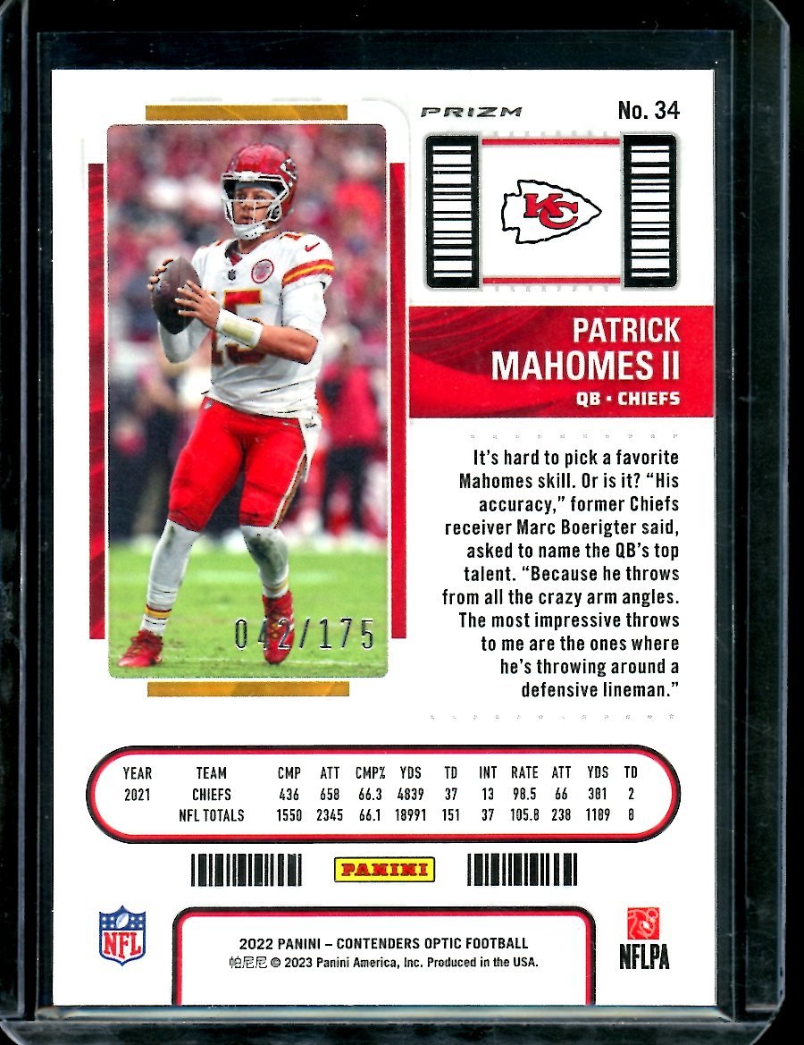 2022 Panini Contenders Optic Patrick Mahomes II Season Ticket Red /175 Chiefs