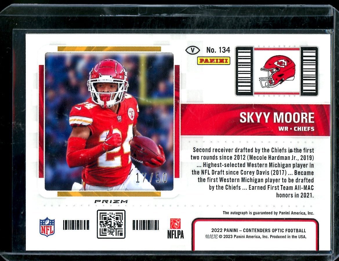 2022 Panini Contenders Optic Skyy Moore Rookie Ticket Variation Auto Red /50 Chiefs