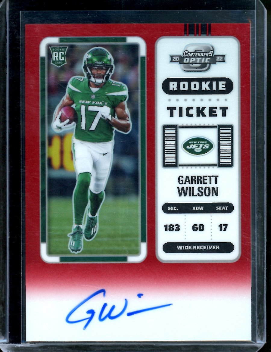 2022 Panini Contenders Optic Garrett Wilson Rookie Ticket Auto Red /149 Jets