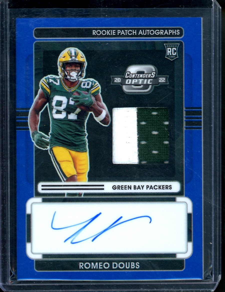 2022 Panini Contenders Optic Romeo Doubs Rookie Auto RPA Blue /50 Packers