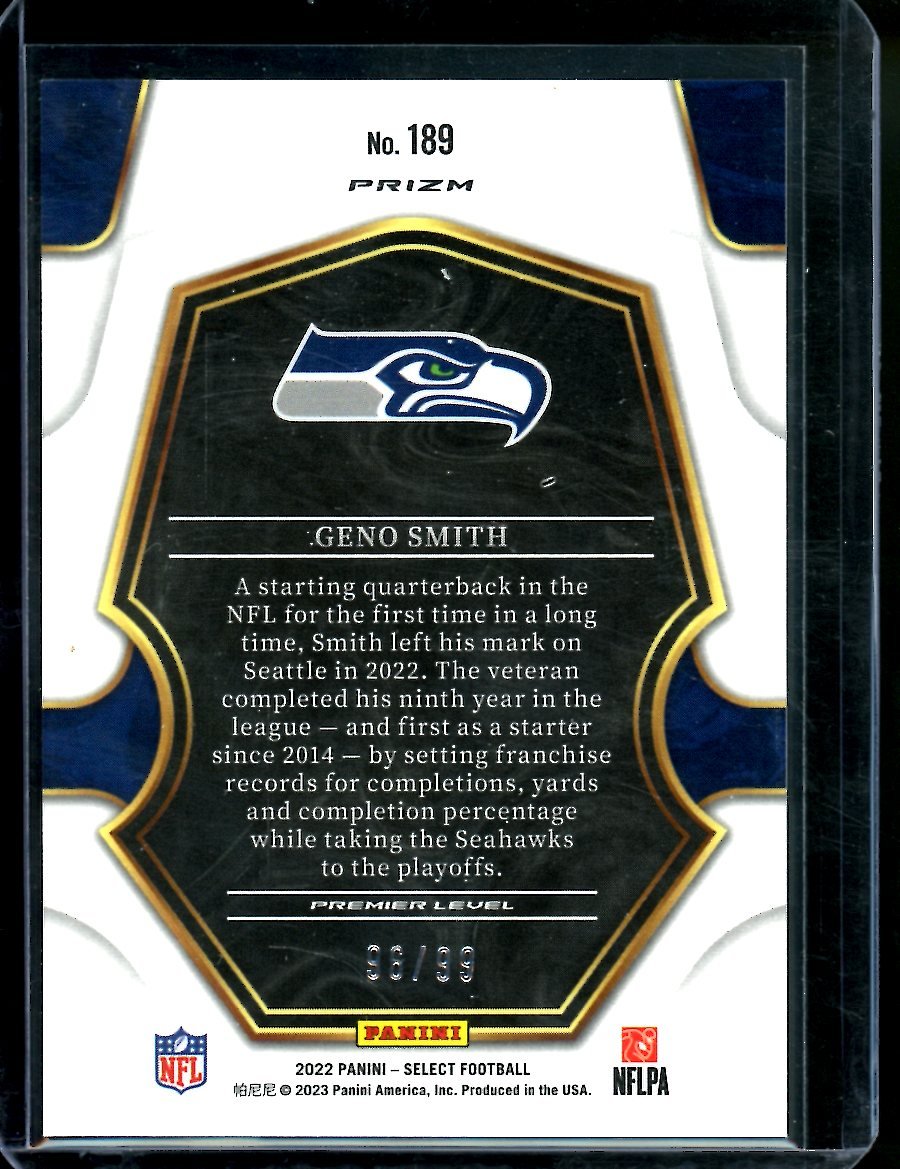 2022 Panini Select Geno Smith Premier Level Blue /99 Seahawks