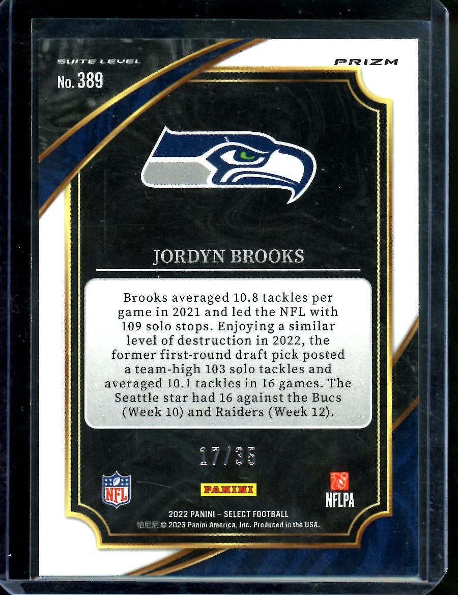 2022 Panini Select Jordyn Brooks Suite Level White /35 Seahawks