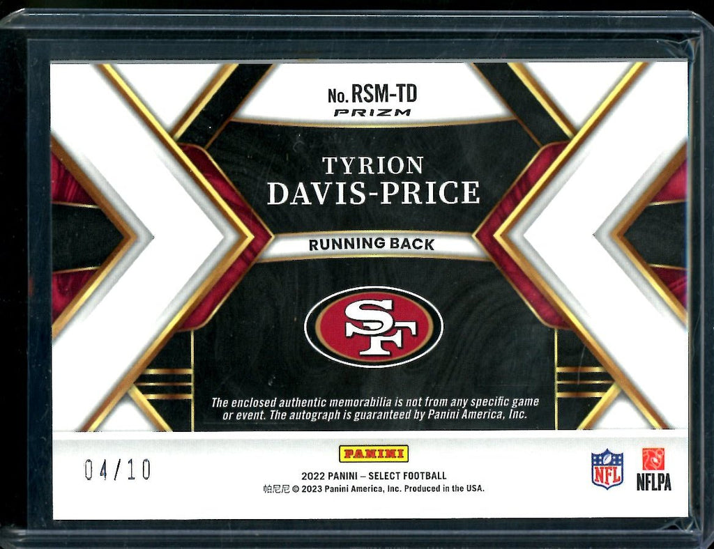 2022 Panini Select Tyrion Davis-Price Rookie Auto RPA Gold /10 49ers
