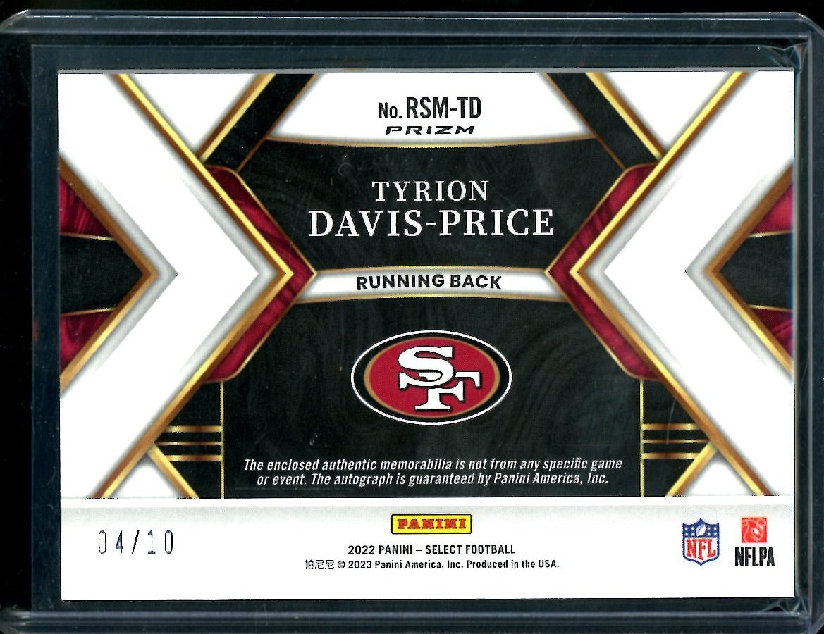 2022 Panini Select Tyrion Davis-Price Rookie Auto RPA Gold /10 49ers
