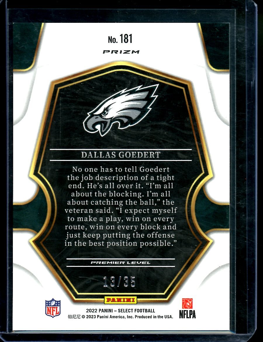 2022 Panini Select Dallas Goedert Premier Level White /35 Eagles