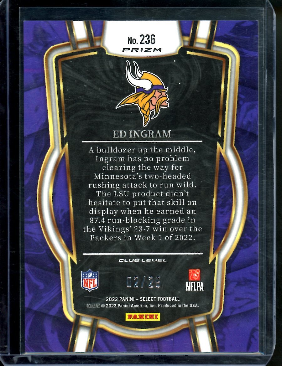 2022 Panini Select Ed Ingram Rookie Club Level Tye-Die /25 Vikings