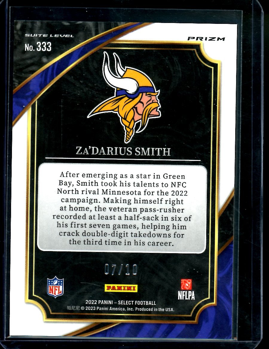2022 Panini Select Za'Darius Smith Suite Level Gold /10 Vikings