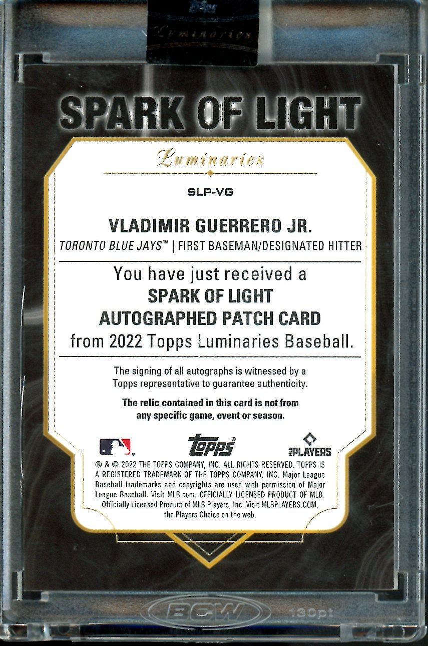 2022 Topps Luminaries Vladimir Guerrero Jr. Patch Auto Eye Black /15 Blue Jays