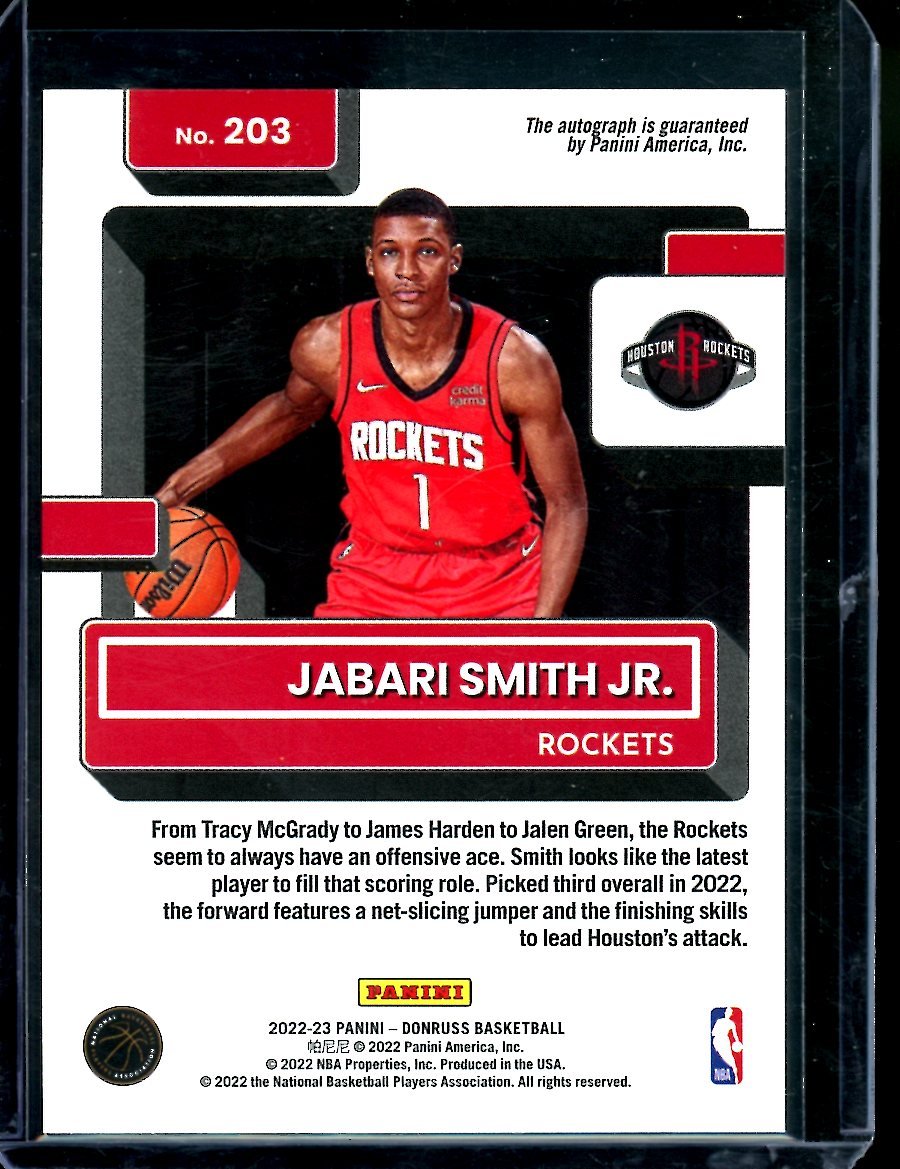 2022/23 Panini Donruss Choice Jabari Smith Jr. Rookie Red Choice Auto /99 Rockets