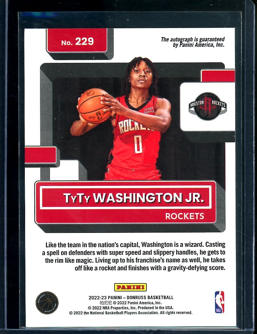 2022/23 Panini Donruss Choice TyTy Washington Rookie Gold Auto /10 Rockets
