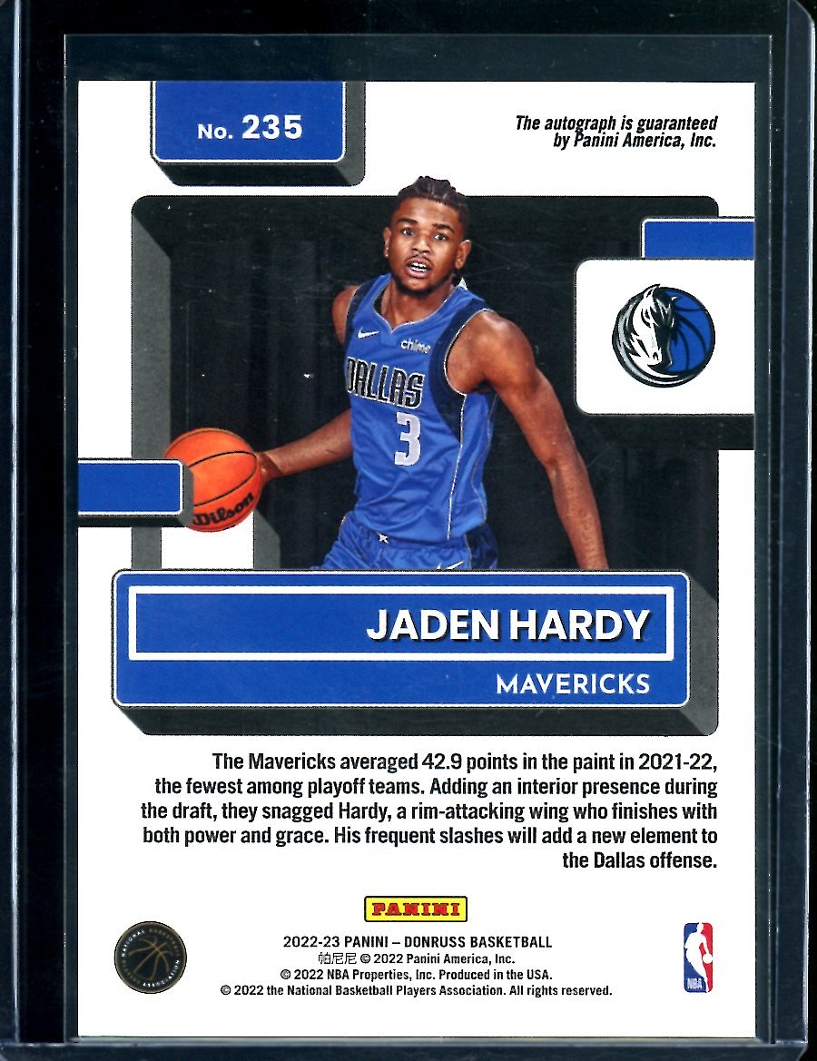 2022/23 Panini Donruss Choice Jaden Hardy Rookie Auto Mavericks