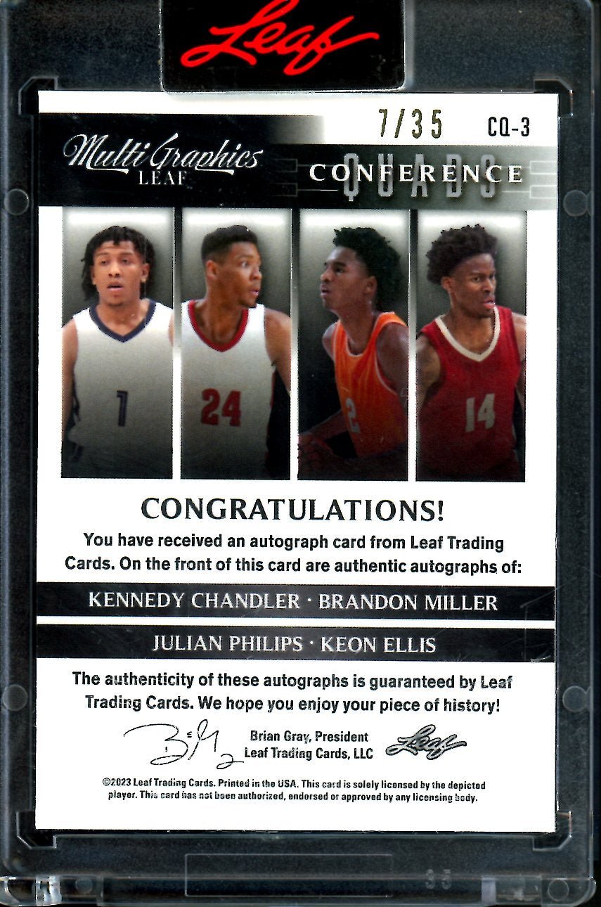 2023 Leaf MuliGraphics Brandon Miller/Kennedy Chandler Quad Auto /35 Hornets