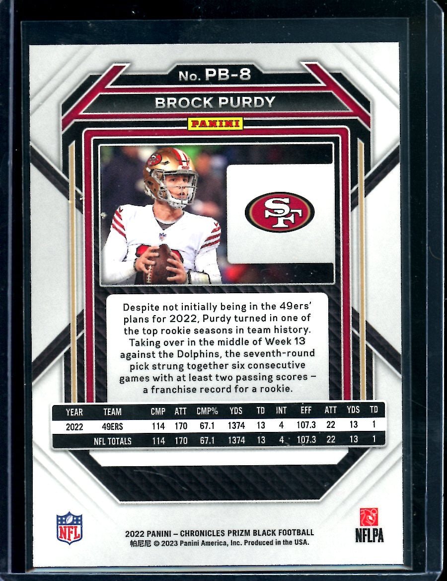 2022 Panini Chronicles Prizm Black Brock Purdy Rookie 49ers