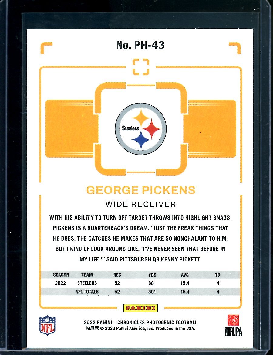 2022 Panini Chronicles Photogenic George Pickens Rookie Red /199 Steelers