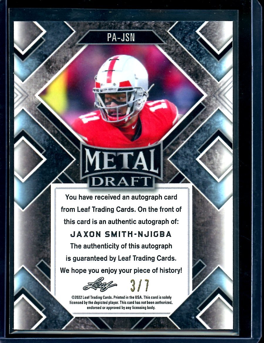2023 Leaf Metal Jaxon Smith-Njigba Rookie Auto Orange /7 Seahawks