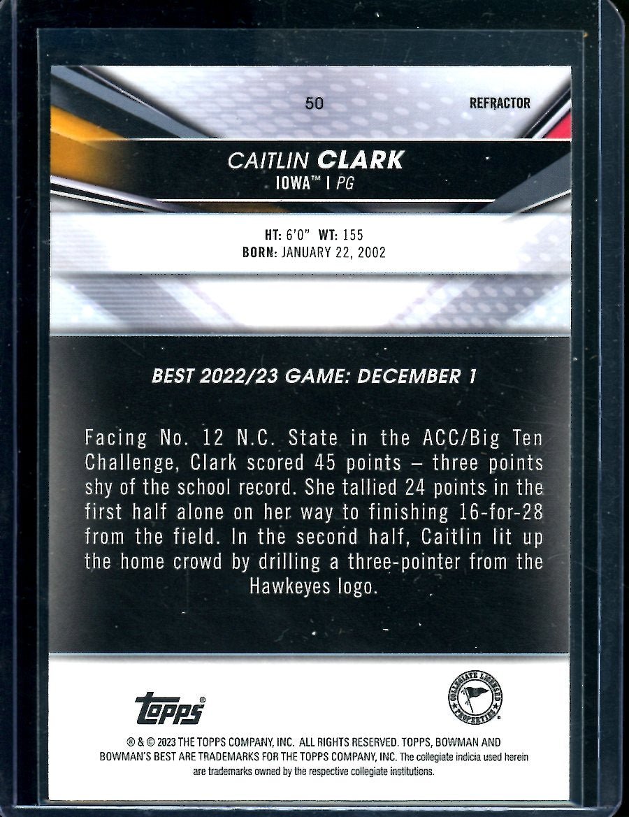 2023 Bowmans Best University Caitlin Clark Refractor Iowa