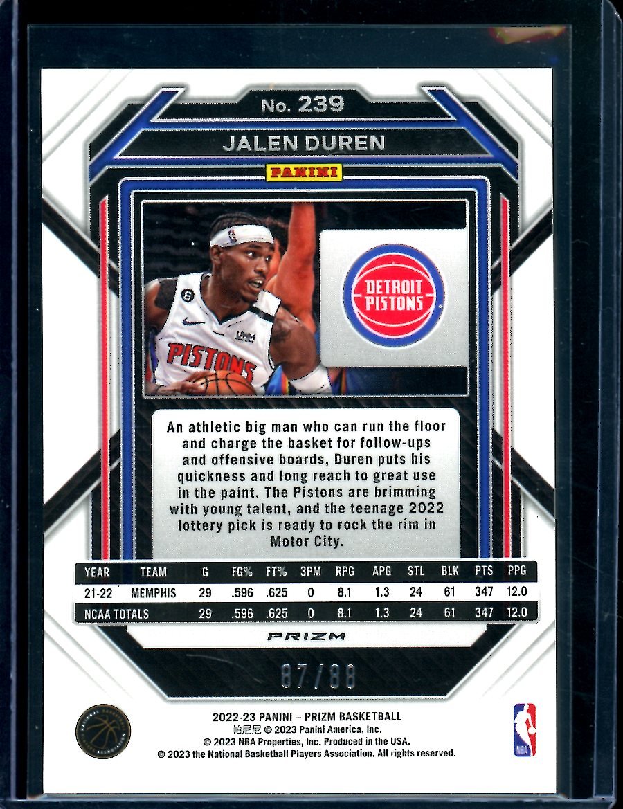 2022/23 Panini Prizm Choice Jalen Duren Rookie Red Choice /88 Pistons