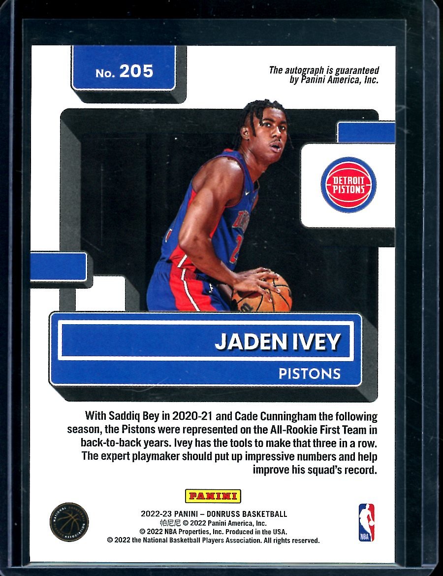 2022/23 Panini Donruss Choice Jaden Ivey Rookie Auto Red Choice /99 Pistons