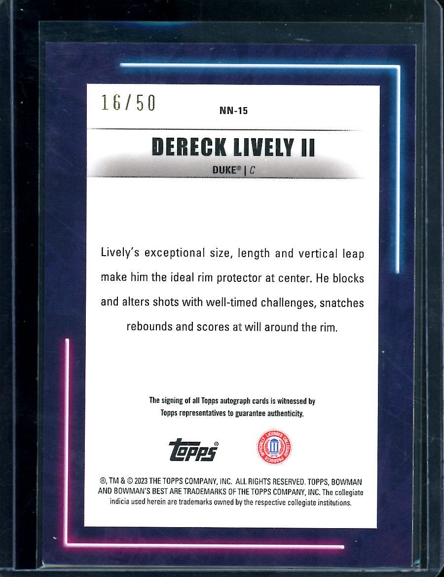 2023 Bowman University Dereck Lively II Neon Neophytes Auto /50 Duke