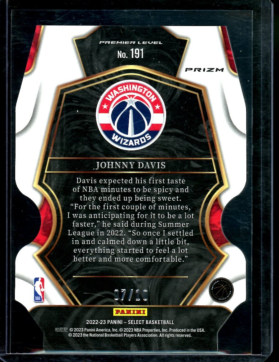 2022/23 Panini Select Johnny Davis Rookie Die-Cut Gold /10 Wizards